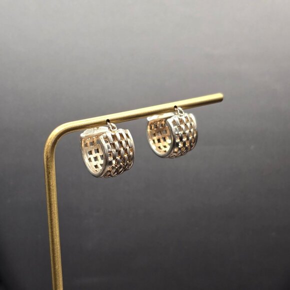 VTG Sterling Silver Hoop Earrings .75" Basket Weave Hinged Closure 8.13g - Picture 3 of 7